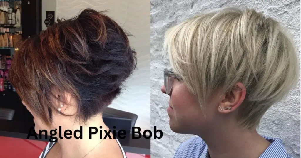 A stylish Angled Pixie Bob haircut showcasing sharp angles and a modern, chic appearance.