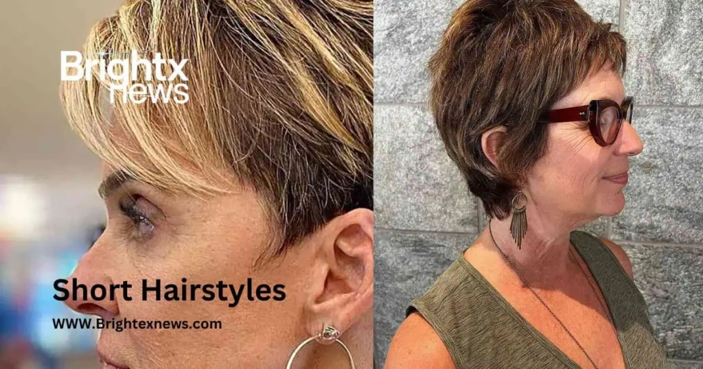 A collection of short hairstyles for women, featuring the Chestnut Brown Sassy Shag as a stylish option.