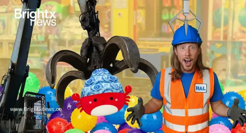 A man in a hard hat and safety vest holds a large spider, showcasing a unique moment in Handyman Hal's personal life.