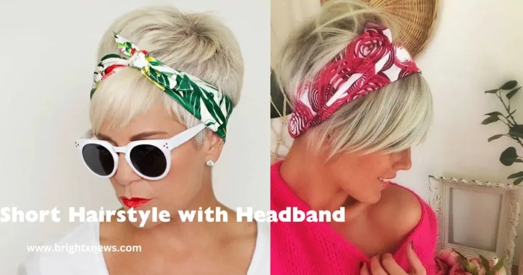 Short Hairstyle with Headband: A stylish look featuring various short hairstyles complemented by a fashionable headband.